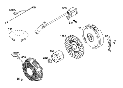 Flywheel, Ignition, And Starter Group Diagram and Parts List for 130G32-0166-H5 100000 - 19Z999 Briggs and Stratton Engine